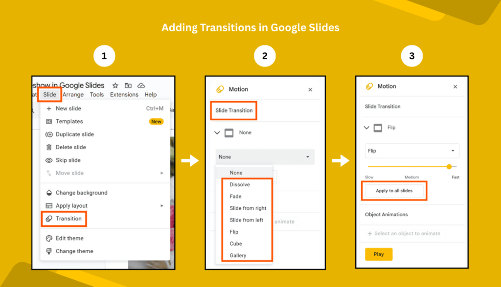 Adding Transition Options & Steps in Google Slides