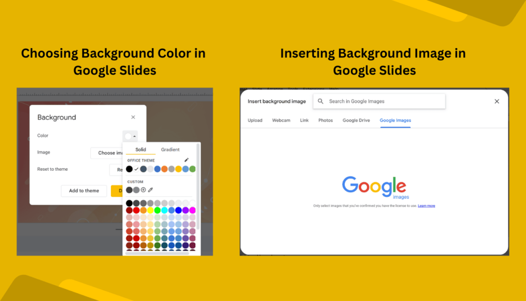 Choosing Background Color and Image Option in Google Slides