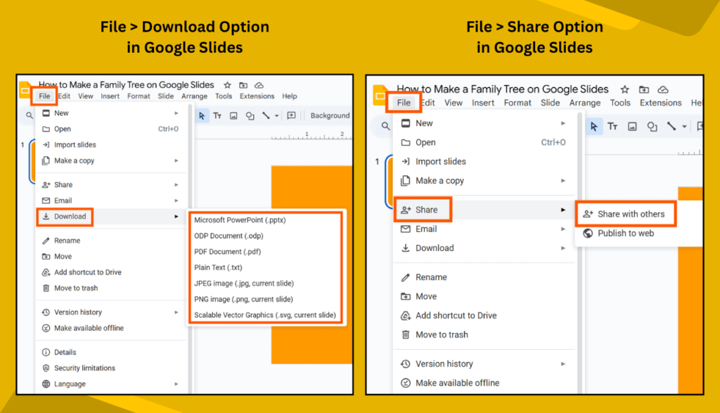 Downloading & Sharing Slides Option in Google Slides