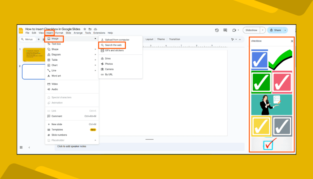 Inserting Checkbox Using Images from Web Option in Google Slides