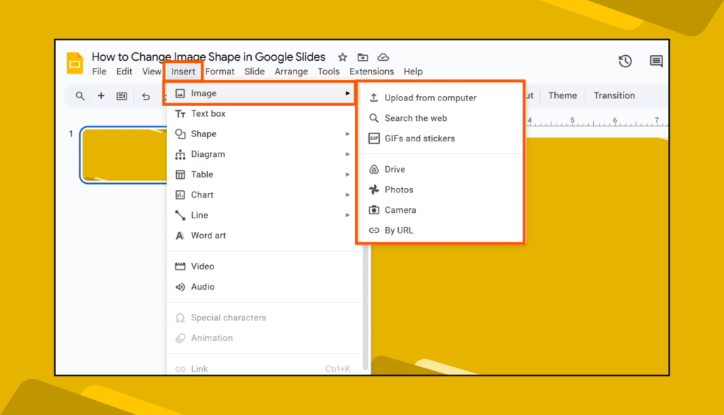 Insert Image Menu in in Google Slides