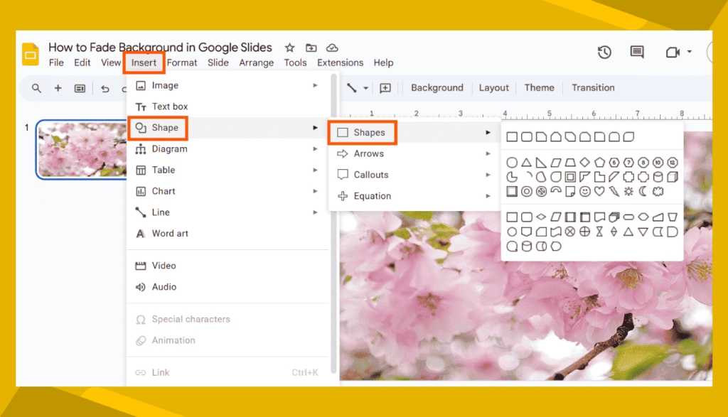 Insert Shape Option in Google Slides