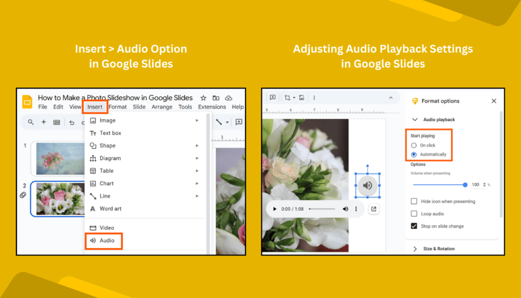 Inserting Audio & Adjusting Playback Settings Options in Google Slides