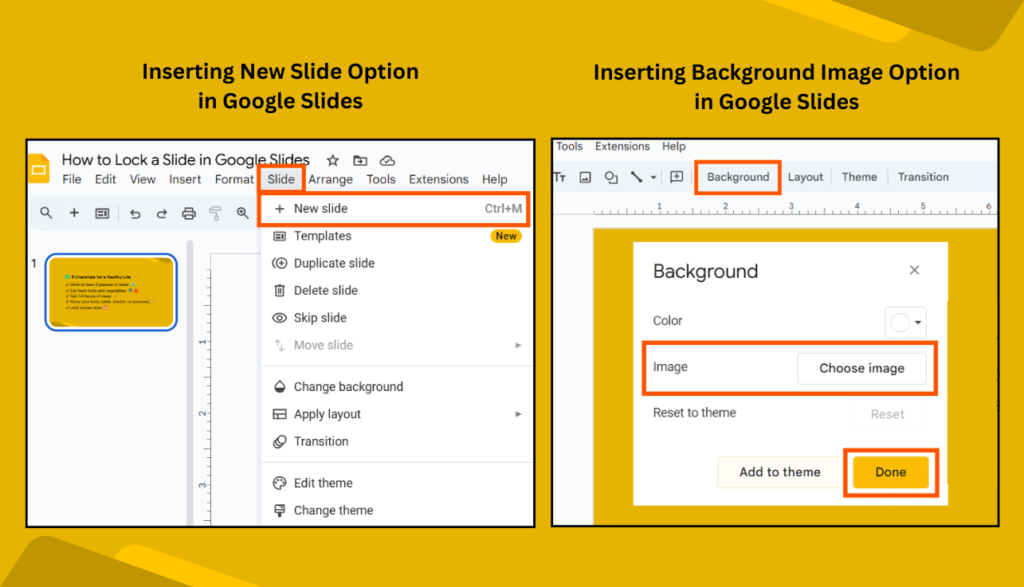 Inserting New Slide & Changing Background Options in Google Slides