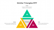 Three colored triangles in green, red, and pink, overlapping to form a larger triangle, each with number and text around.