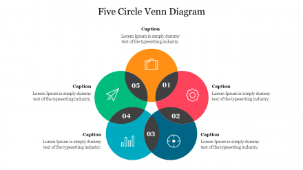 Try Now! Five Circle Venn Diagram PowerPoint Slide