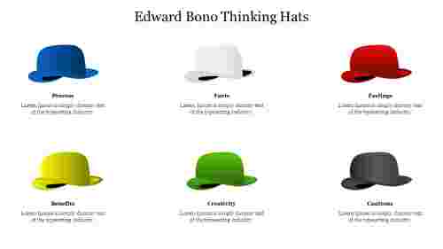 Amazing Bono Thinking Hats PowerPoint slide