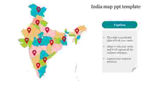 India Map For Ppt Multi-Color India Map Ppt Template Free Download - Location Icons