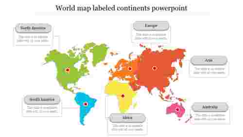 World Map Labeled Continents Powerpoint Template