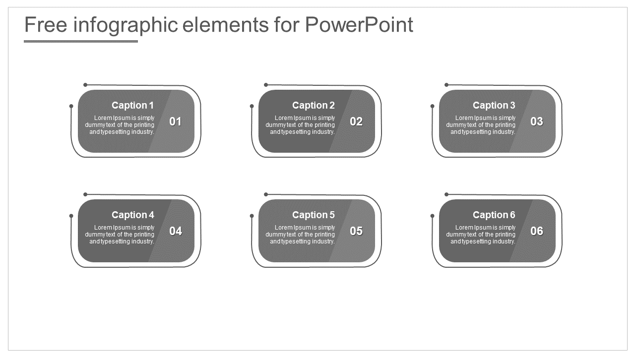 Slide featuring six gray colored rectangular text boxes, each labelled with a number and caption.