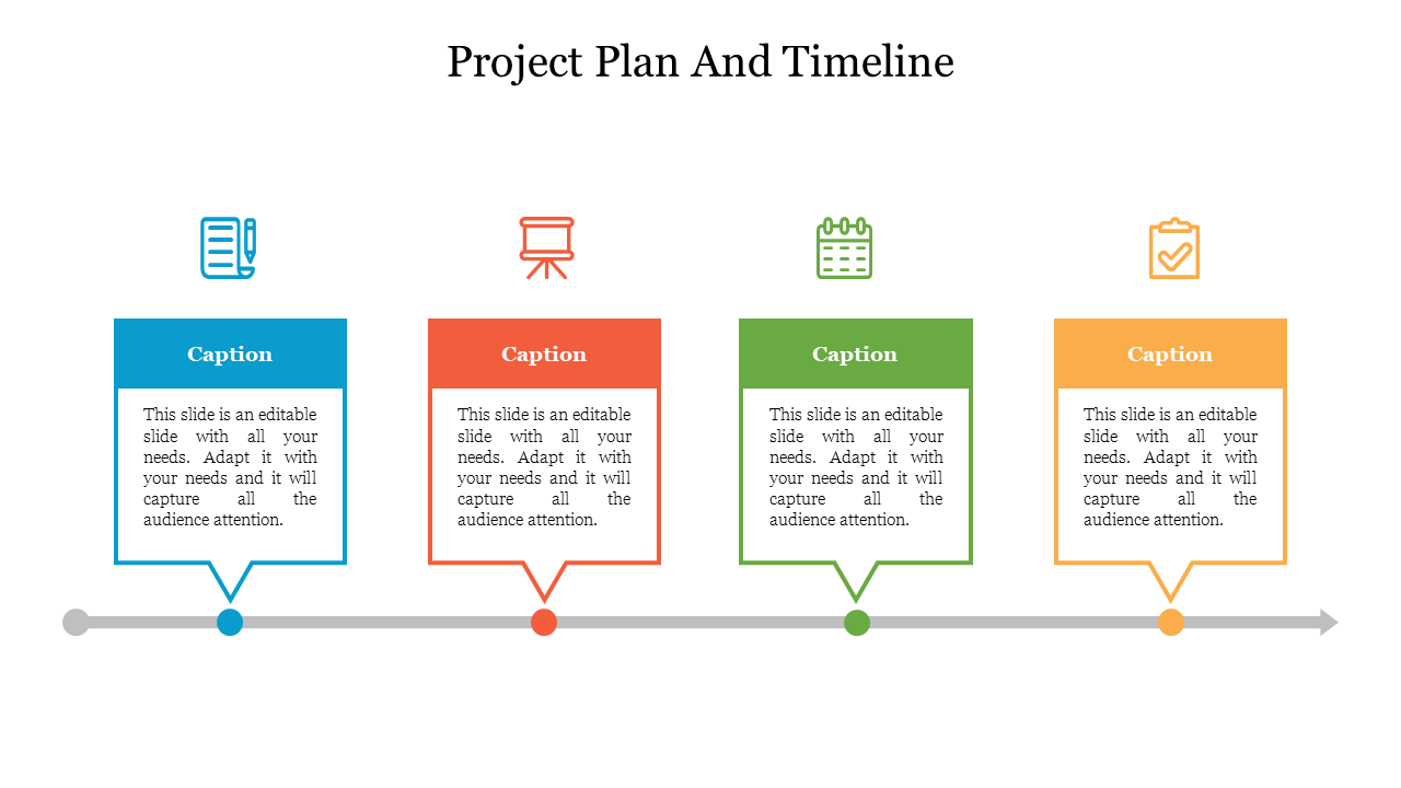 Timeline infographic with color-coded stages and descriptive icons along a horizontal arrow.