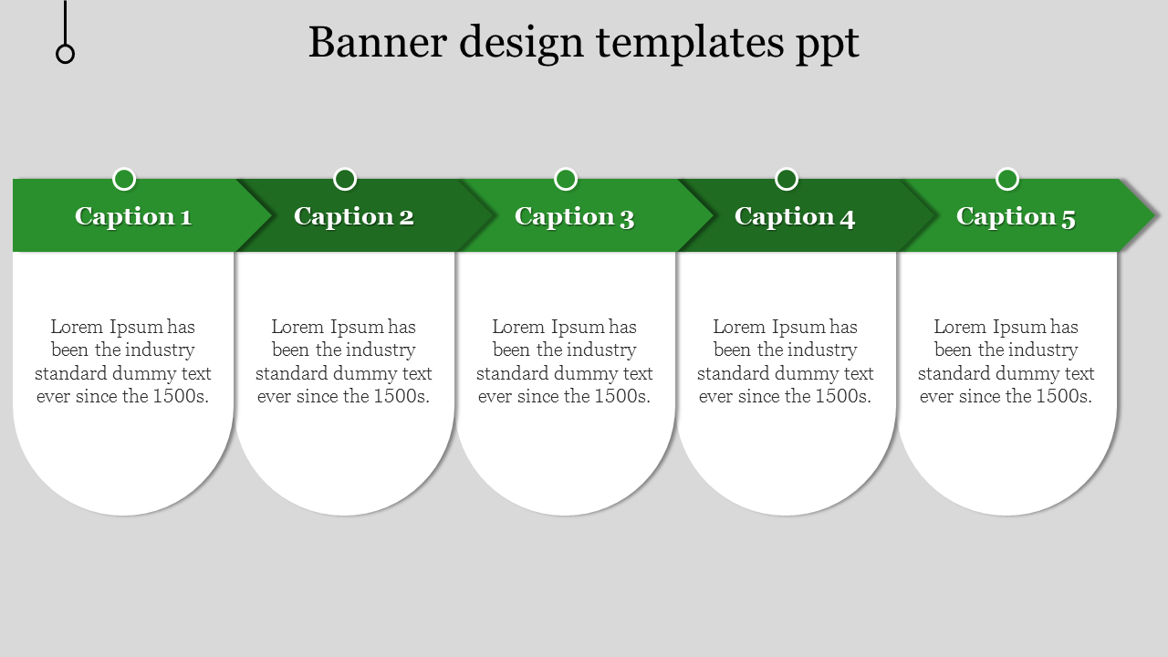 Horizontal banner design with five purple-labeled sections and accompanying placeholder text areas.