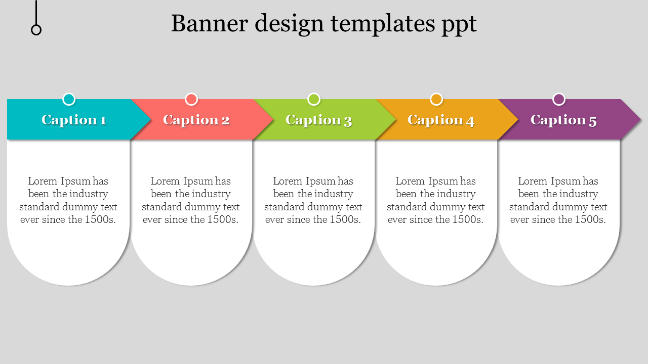 Template featuring five colored banners in blue, red, green, yellow, and purple, each with text space below.