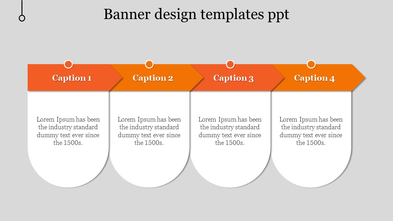 Four rounded banners with orange headers labeled caption 1 to 4, each containing placeholder text below.