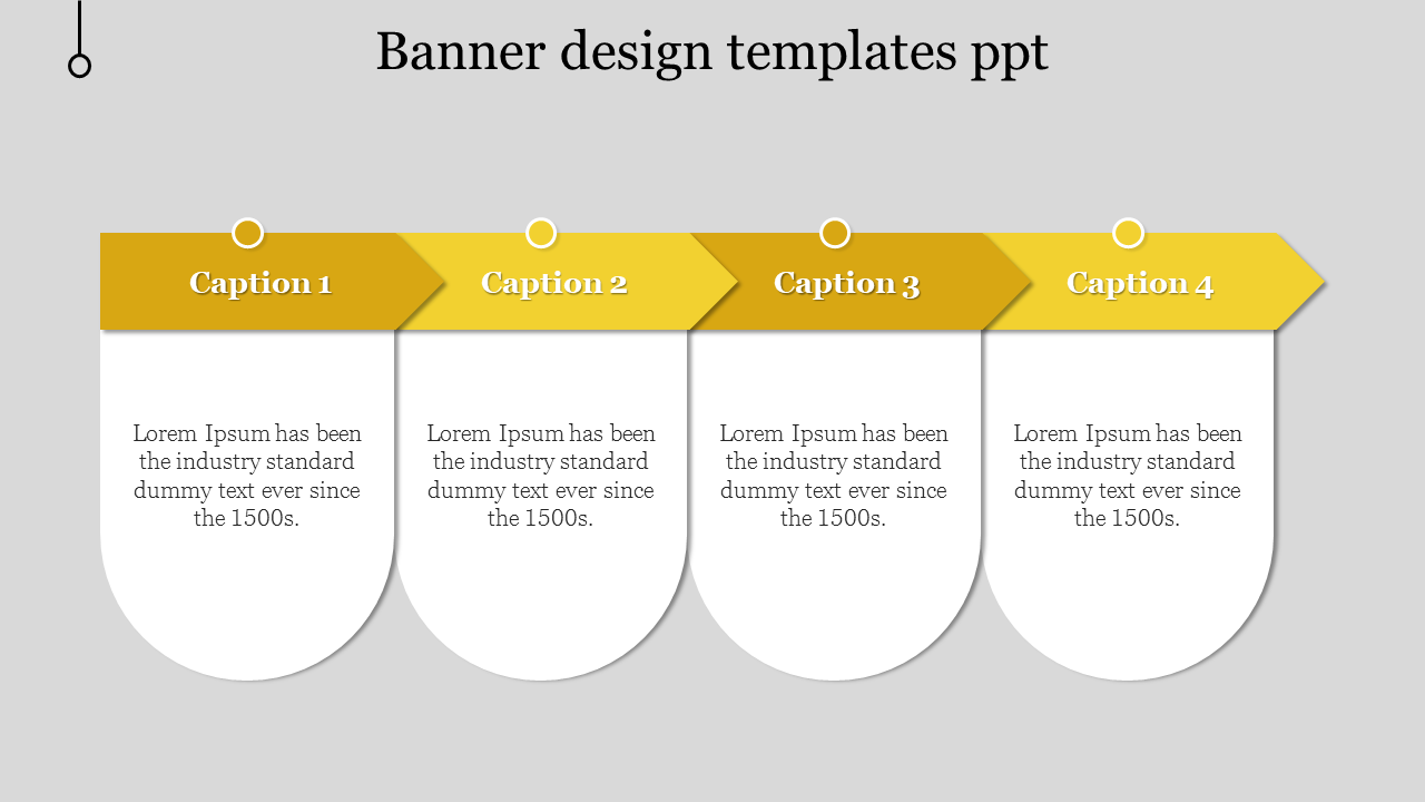 Slide featuring four yellow banners with rounded ends, containing captions and text fields.