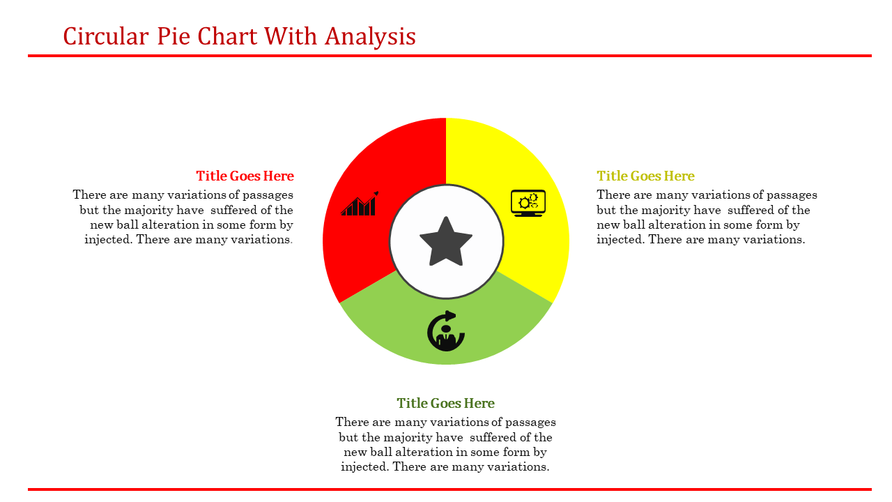 Colorful organizational chart slide with a central circle and four colored segments representing different sections.