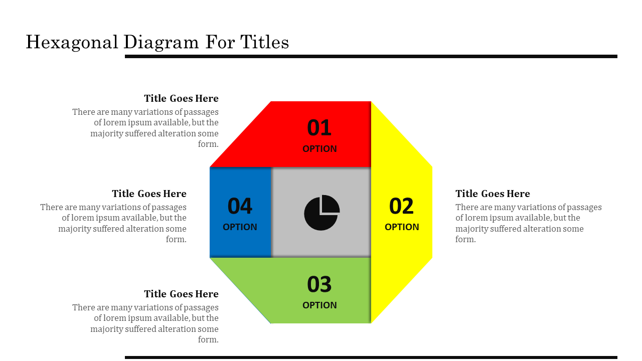 Hexagonal diagram divided into four colorful sections, labeled 01 to 04, with descriptions around it.