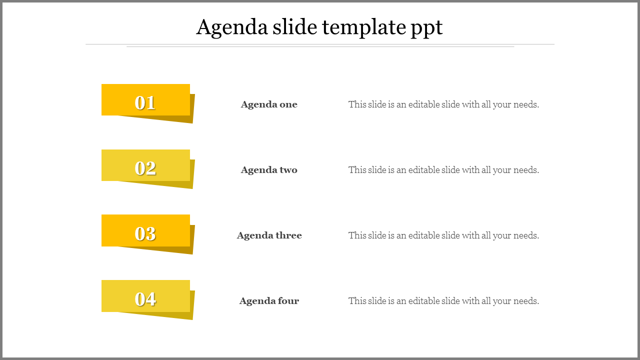 Editable Agenda Slide Template PPT Presentation Slide