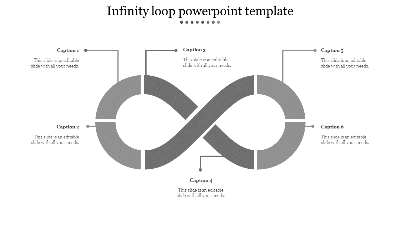 Infinity loop slide with six captions arranged around a central infinity symbol.