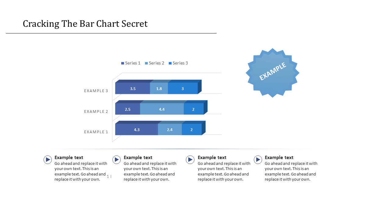 PowerPoint slide with a bar chart showcasing three data series for different examples.