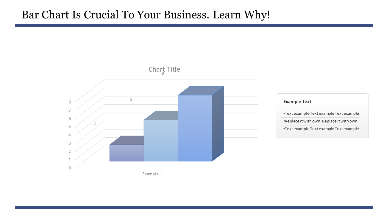 Bar chart in PowerPoint displaying data with titles and placeholders for example text and additional information.