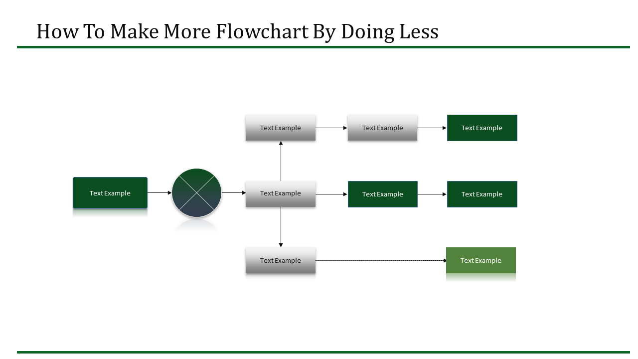 Flowchart slide with various shapes, including rectangles and circles, connected by arrows and labeled placeholder text.