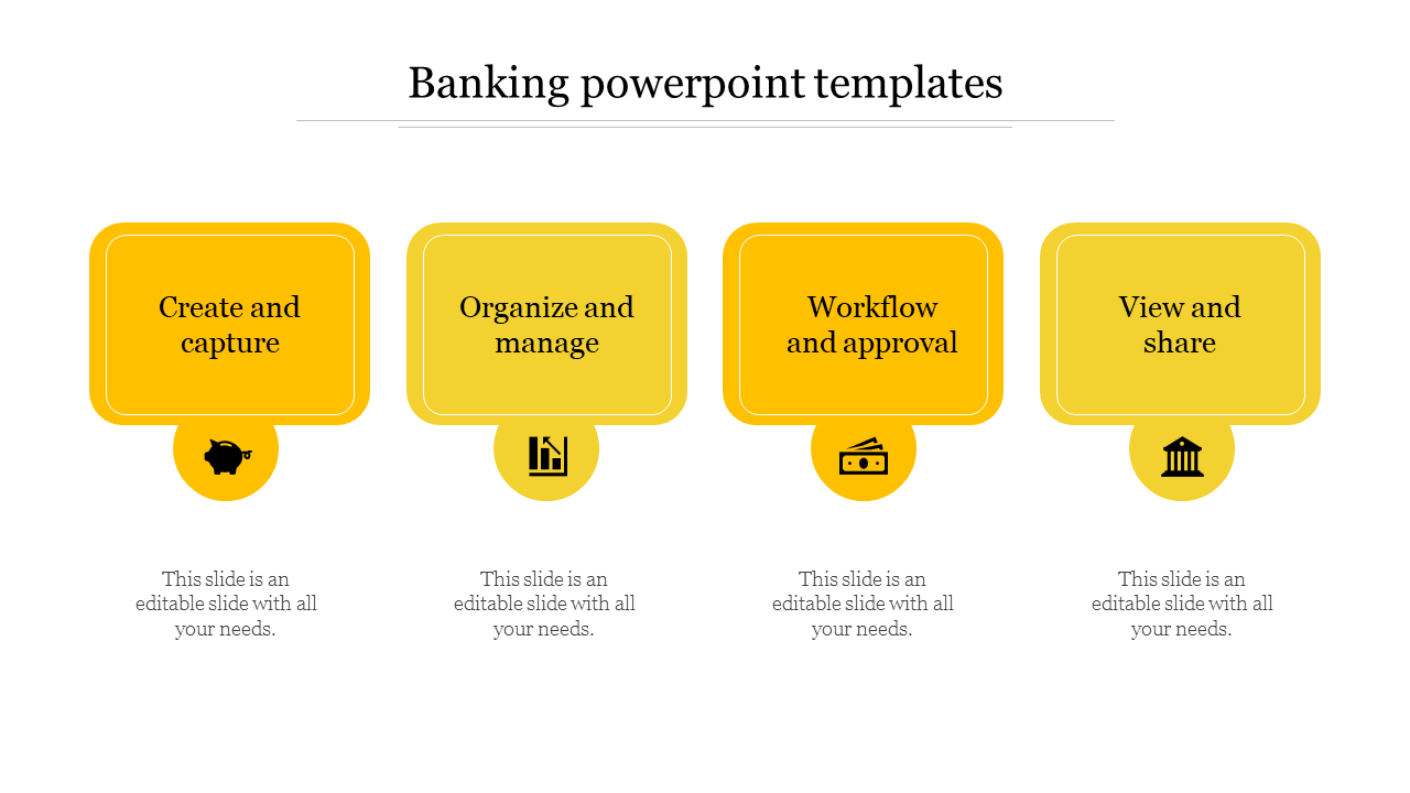 Illustrated banking workflow with labeled boxes for key processes from capture, manage, approve, and share.