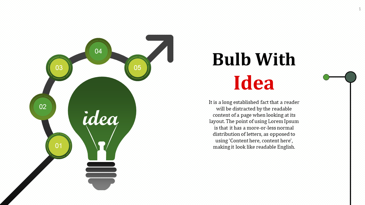 PowerPoint template featuring a lightbulb with the word idea and a series of numbered steps.