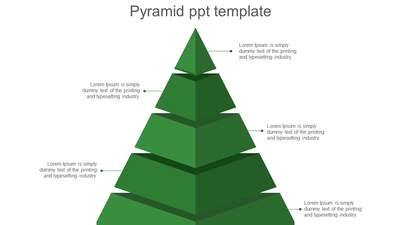 Green pyramid diagram divided into multiple tiers, each accompanied by placeholder text on both sides.