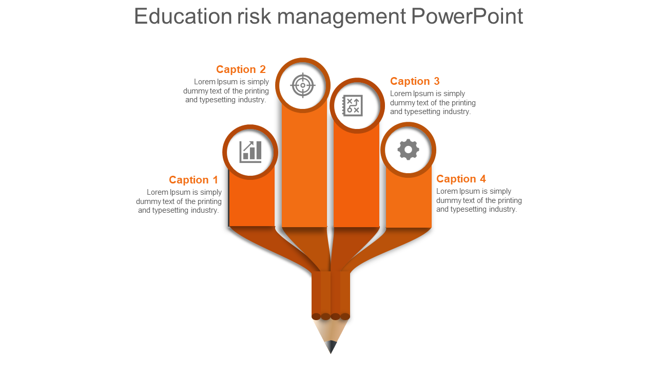 Diagram of four-step education risk management, represented by a pencil with segmented orange branches and icons.