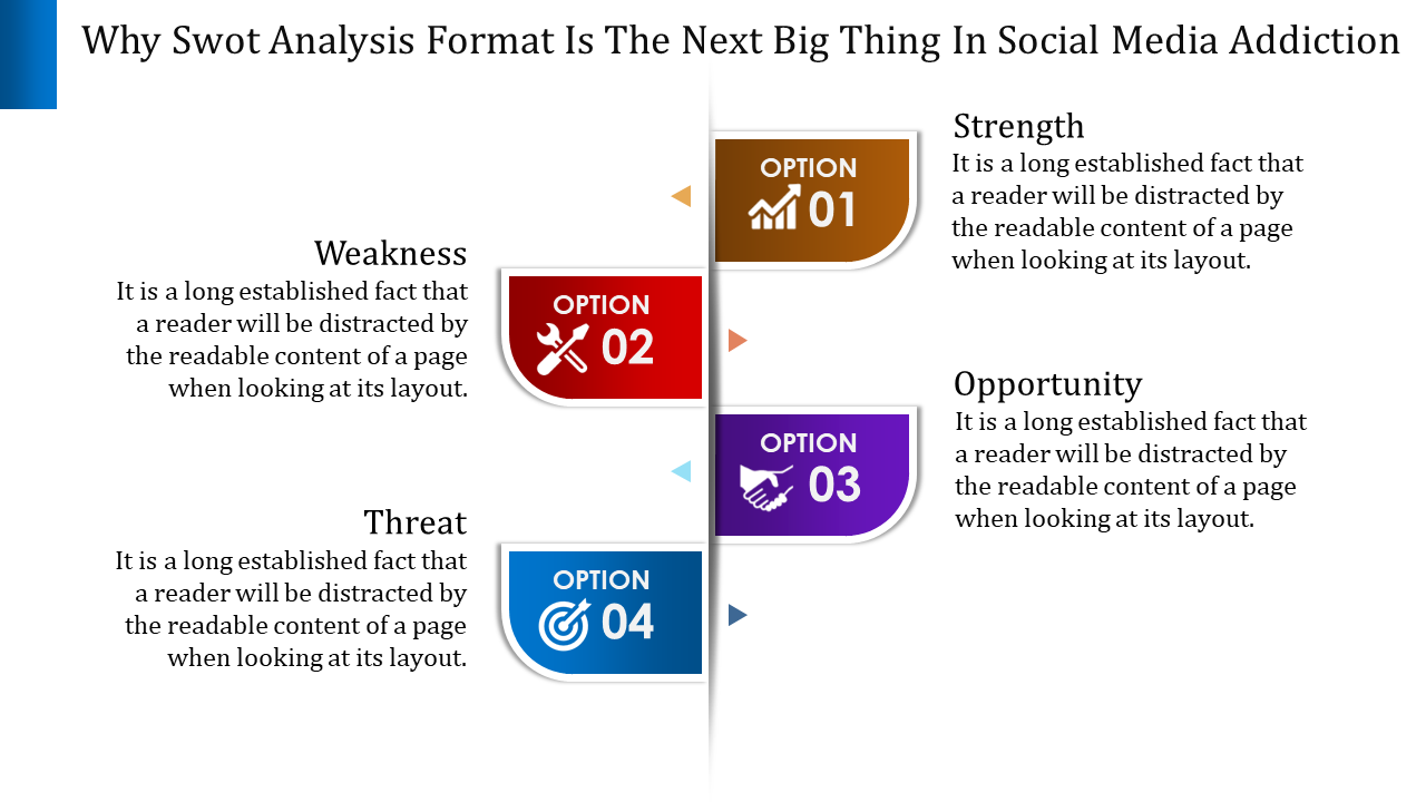 Amazing SWOT Analysis Format PowerPoint with Four Nodes 