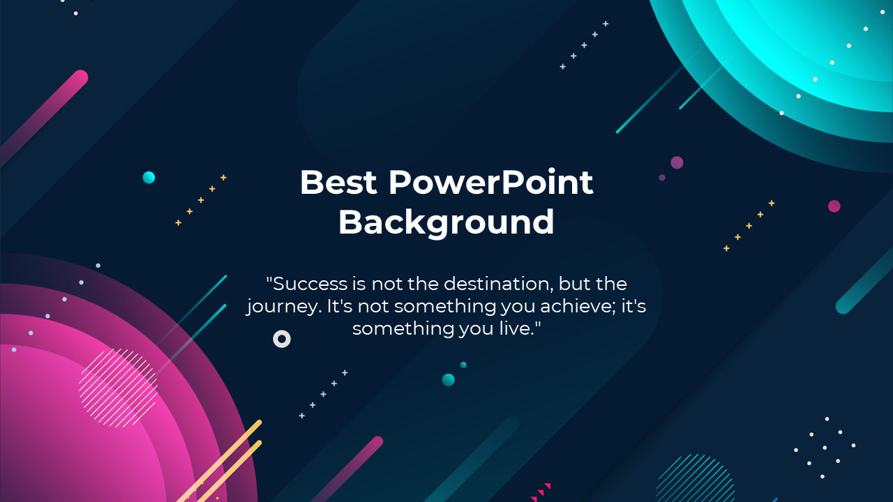 Vibrant background slide with abstract geometric shapes in pink and blue, featuring a motivational quote.