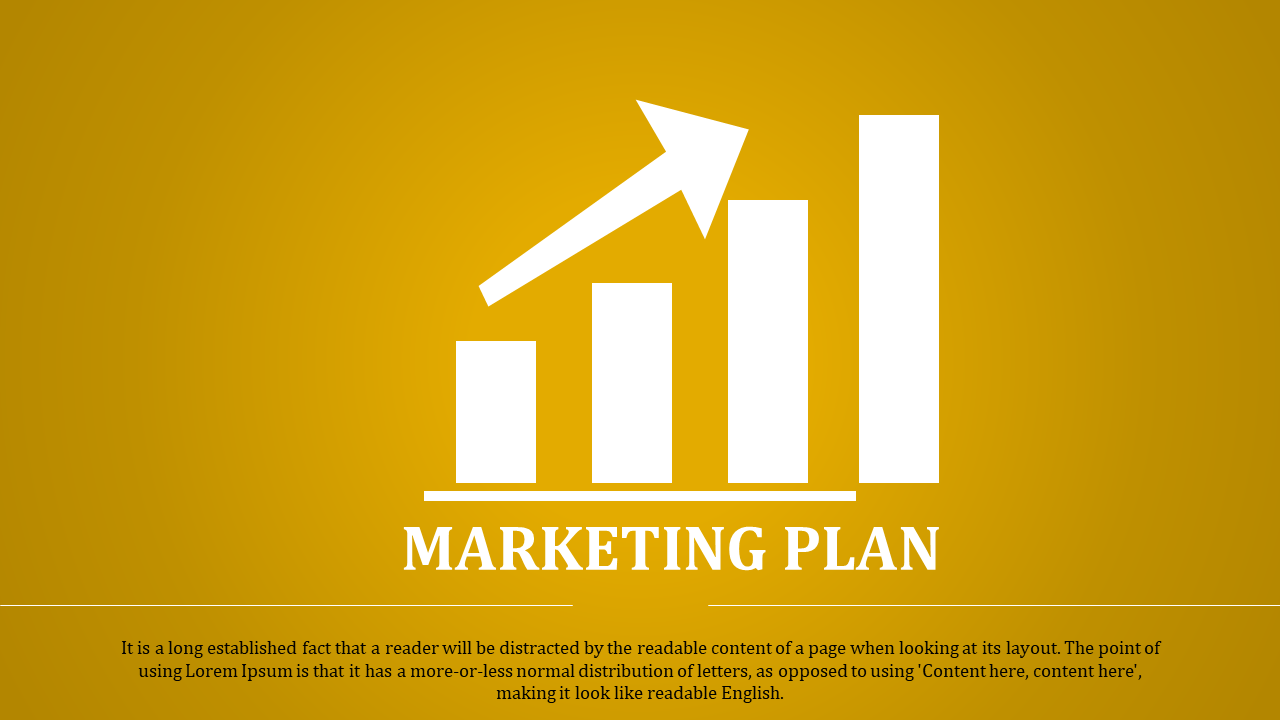 Marketing slide displaying a white bar chart with an arrow pointing upwards, symbolizing growth, on a yellow backdrop.