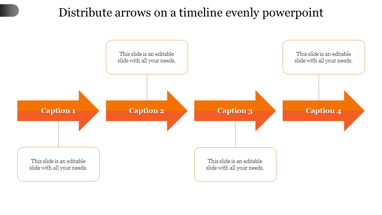 Timeline design with four orange directional arrows, each leading to a captioned box for content.