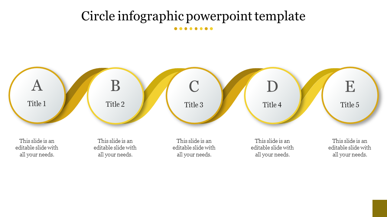 Five stage circular flow diagram with a yellow wave linking labeled white circles A to E.