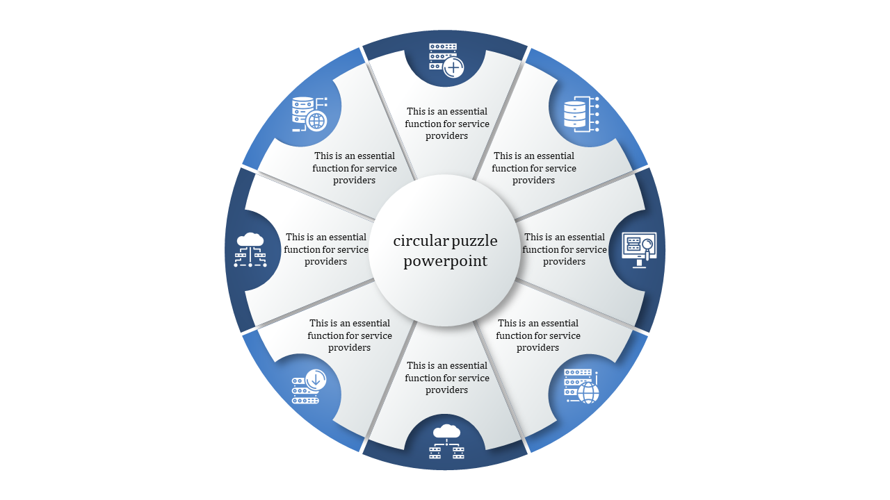 Eight-segment circular infographic with icons representing essential functions for service providers.