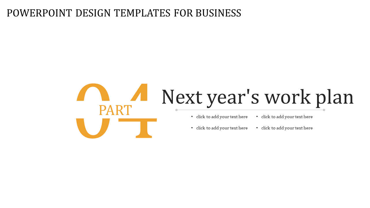 Business slide with large orange number and black text, featuring placeholders for additional content.