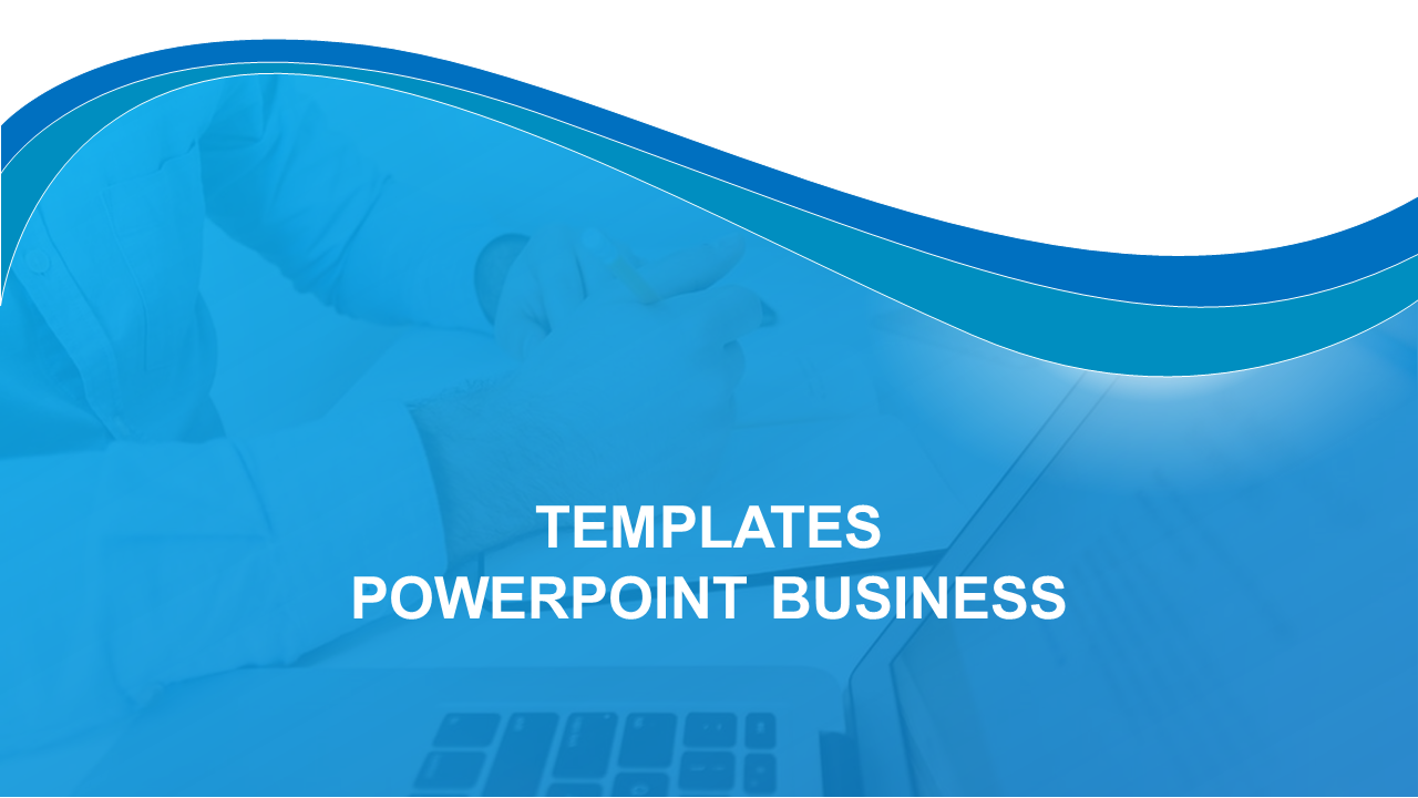 A gradient blue overlay that has subtle imagery of a person working at a laptop ideal for a business presentation template.