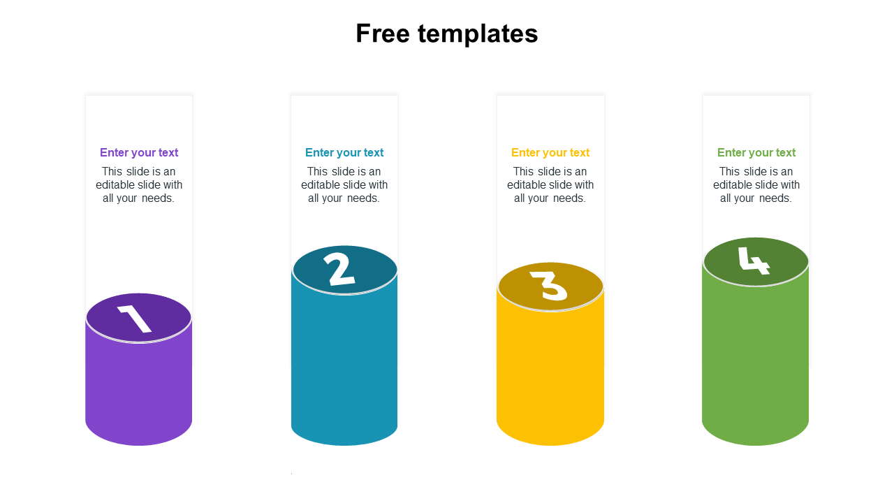 Four vertical infographic columns in purple, blue, yellow, and green, each numbered 1 to 4 with text above them.