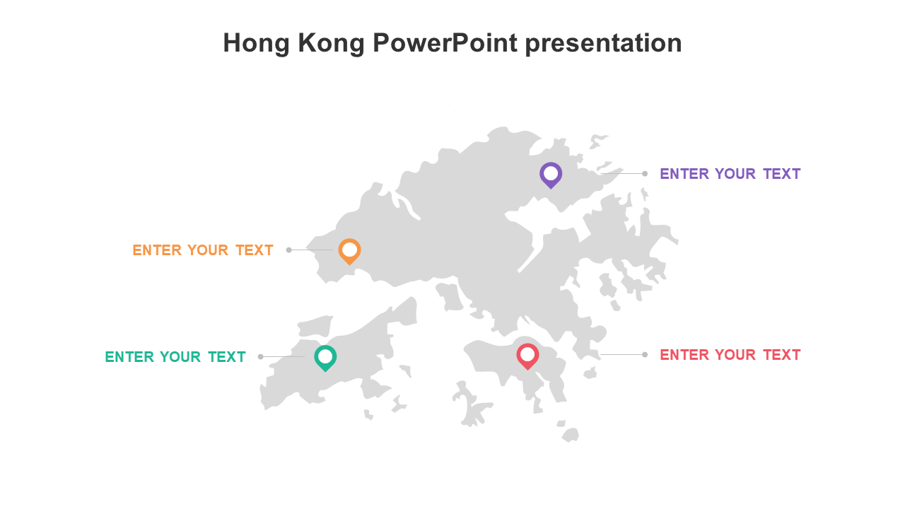 A blank map of Hong Kong slide featuring placeholder text with location markers.