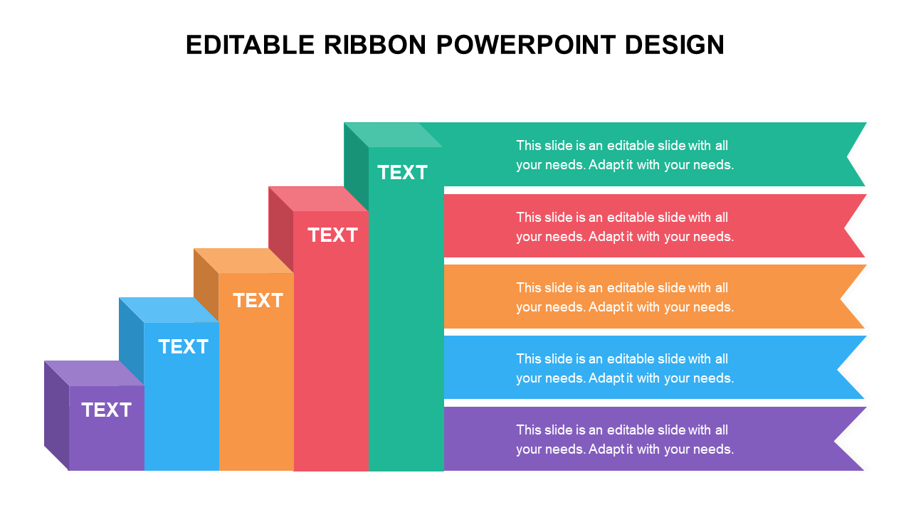 Colorful stacked ribbon design with green, red, orange, blue, and purple sections aligned beside corresponding blocks.