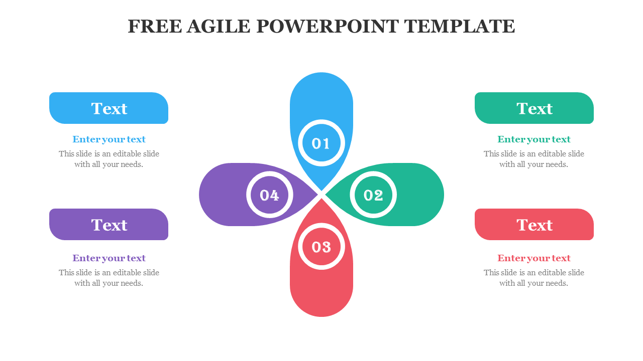 Colorful Agile PowerPoint template with four sections for entering text numbered 01 to 04.