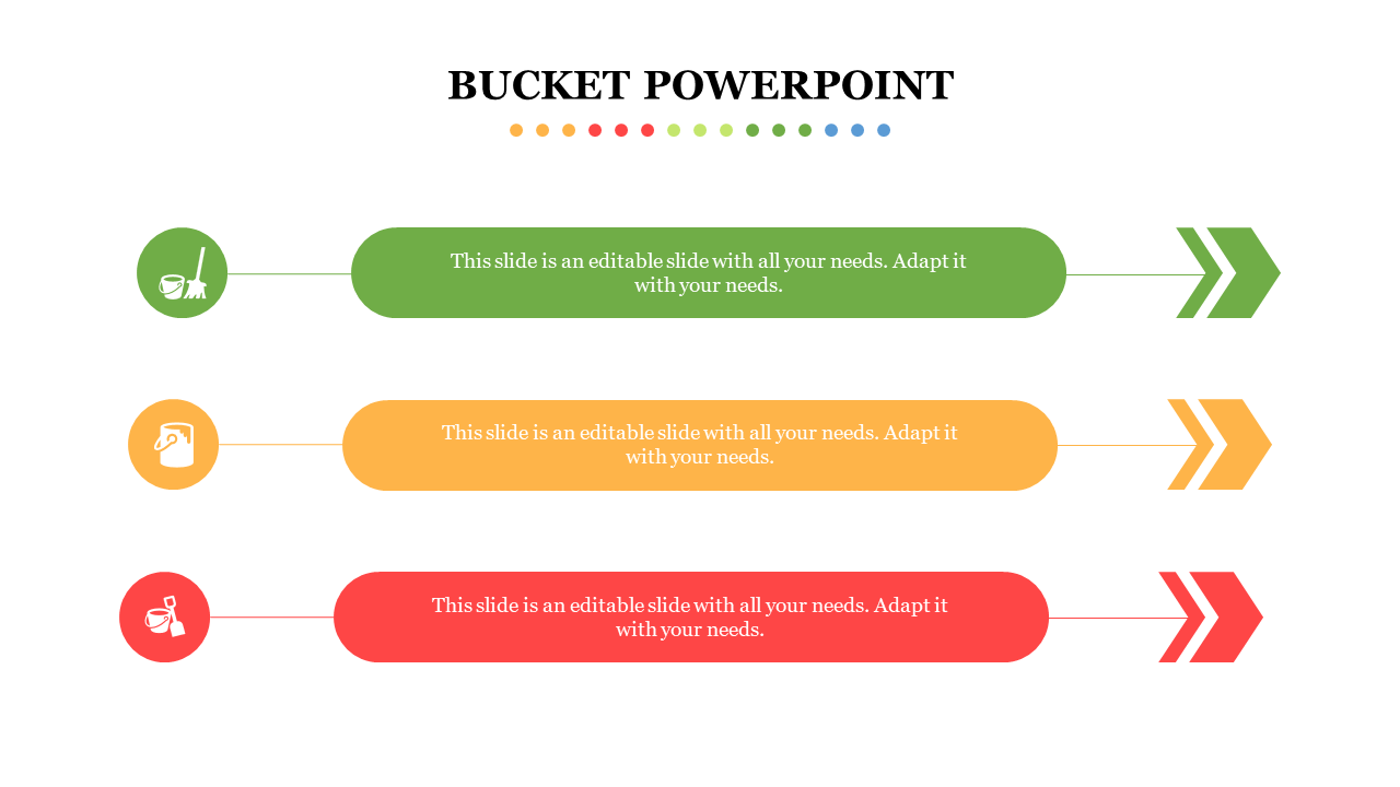 Three horizontal color coded sections in green, yellow, and red with circular icons and arrow pointers on the right.