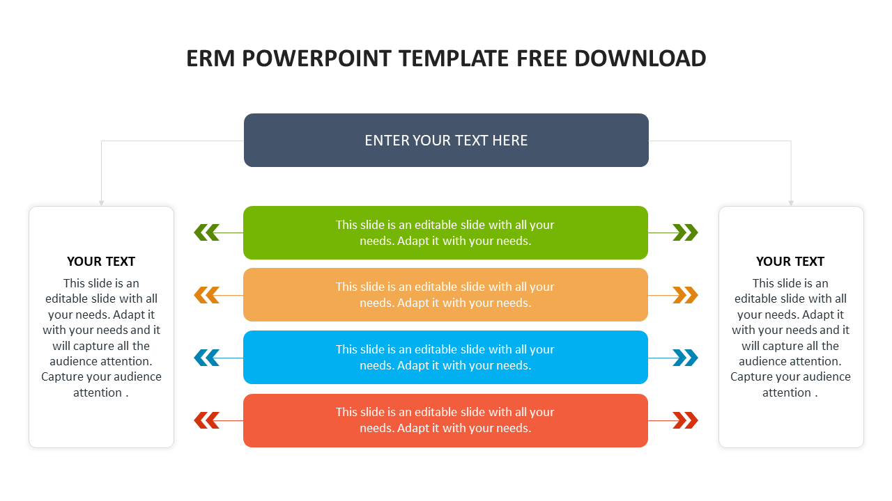 ERM  template showing four horizontally aligned segments with placeholder text blocks on each side.