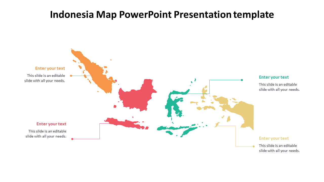 Indonesia map slide with various color-coded regions and space for text annotations.