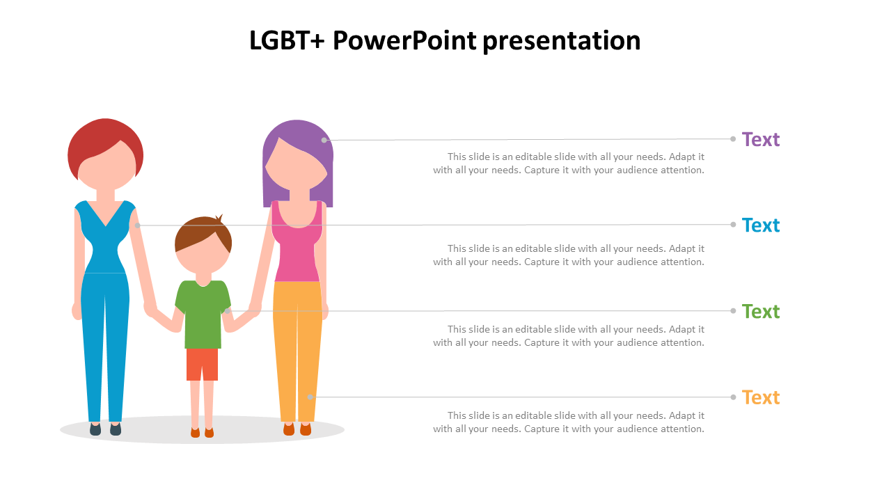 Circular LGBT-themed infographic with four colorful segments and placeholders text.