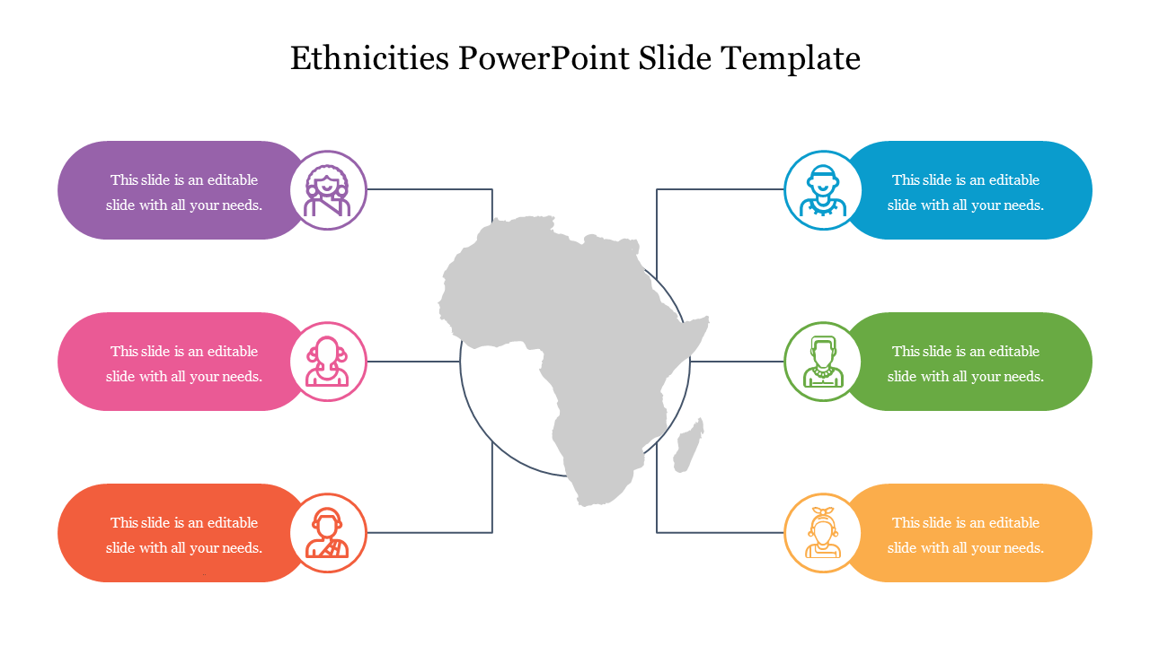 6 noded Ethnicities PowerPoint Slide Template with map