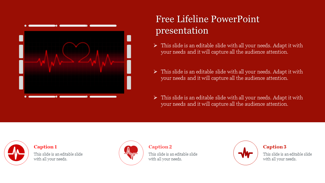 Lifeline-themed slide with a red heartbeat line forming a heart shape in the center on a dark background.