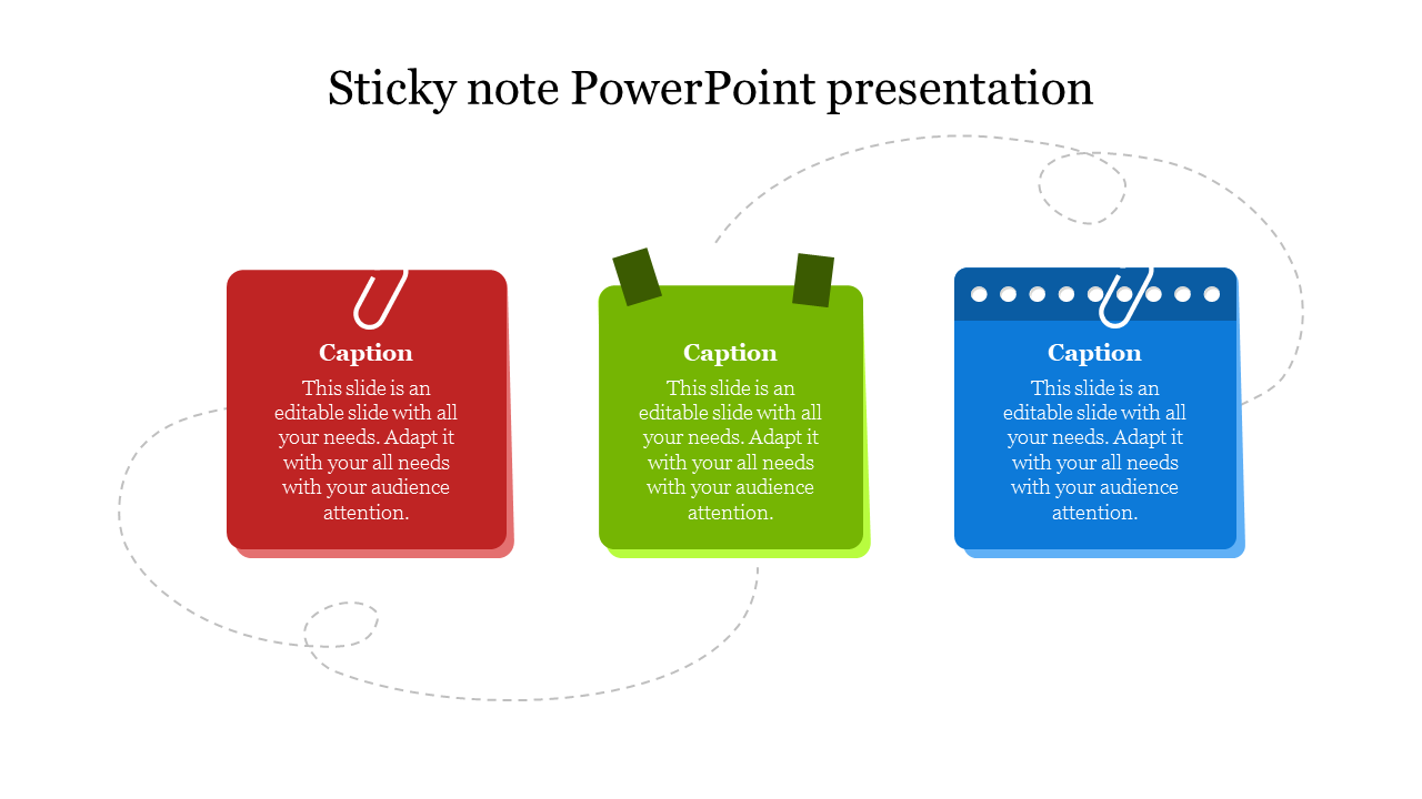 Three noded Sticky note PowerPoint Presentation Template