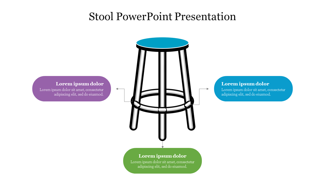 An illustration of a stool and three colour coded placeholders text areas placed in a white background.